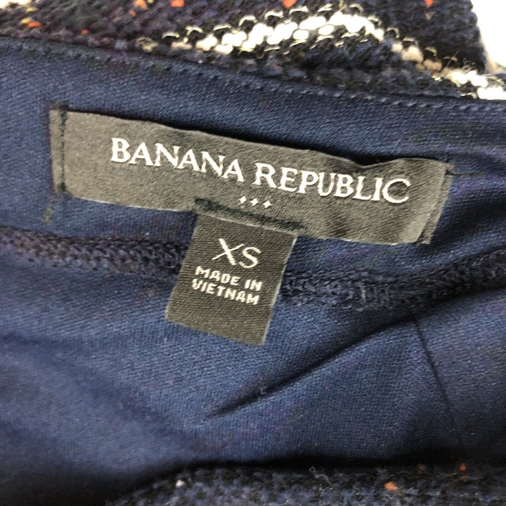 BANANA REPUBLIC Top Womens XS Cream Navy Striped Gold Thread 3/4 Sleeve Blouse - Picture 7 of 7